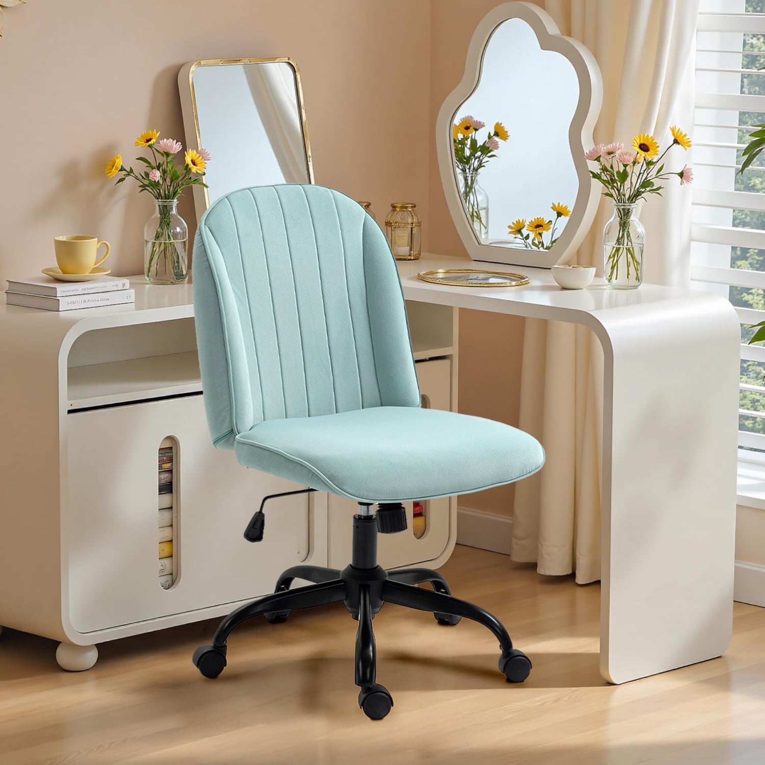 Silla de Oficina Cómoda con Respaldo Medio Ajustable y Giratoria Color Verde Menta