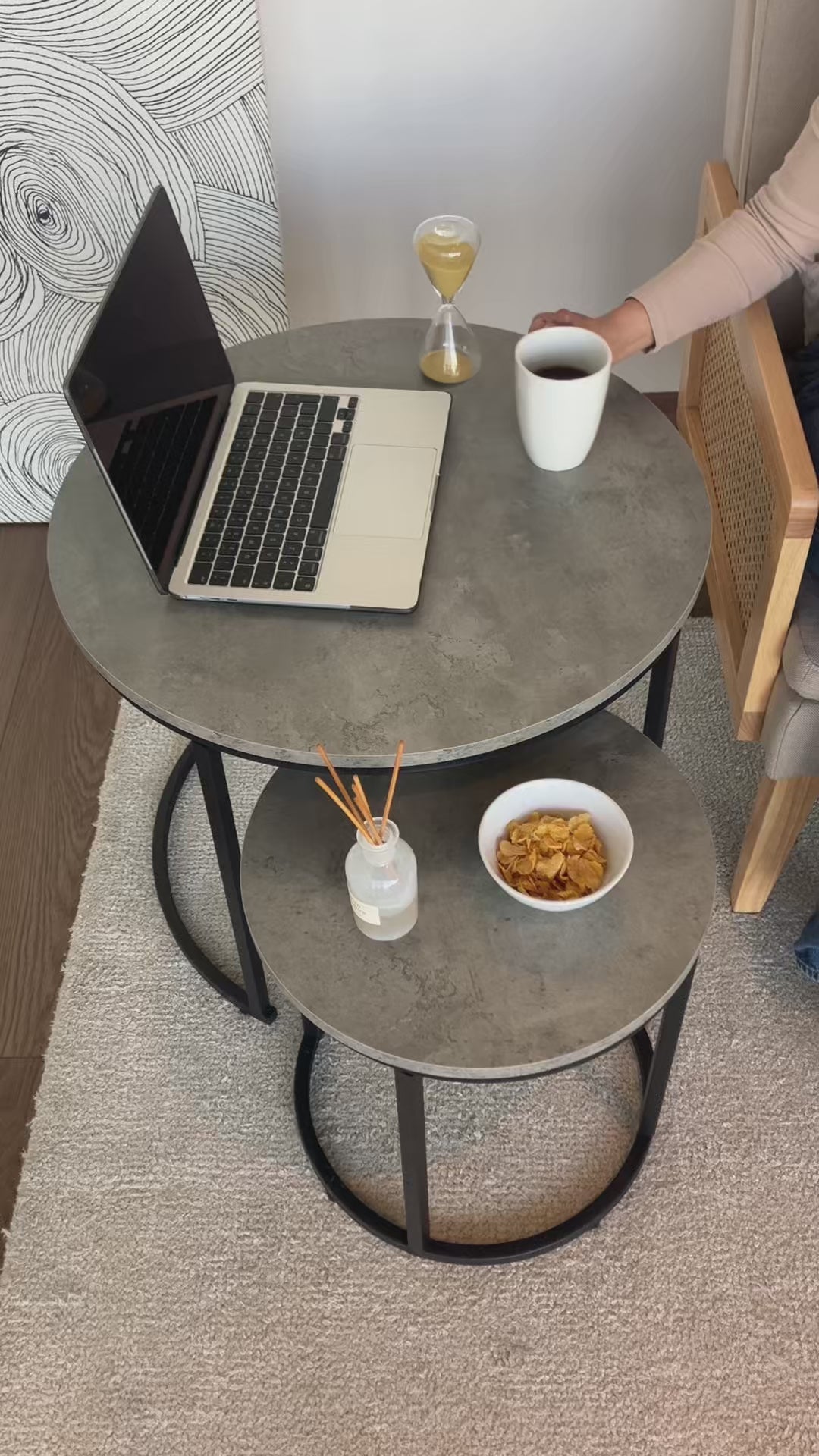 Juego de Mesa de Centro Redonda de 2 Piezas Gris