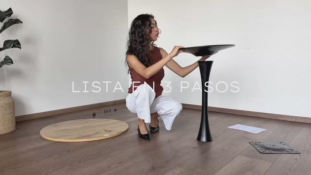 Mesa de Comedor Redonda de 80cm Adecuada para 2 a 4 Personas con Tablero de Madera y Patas Negras