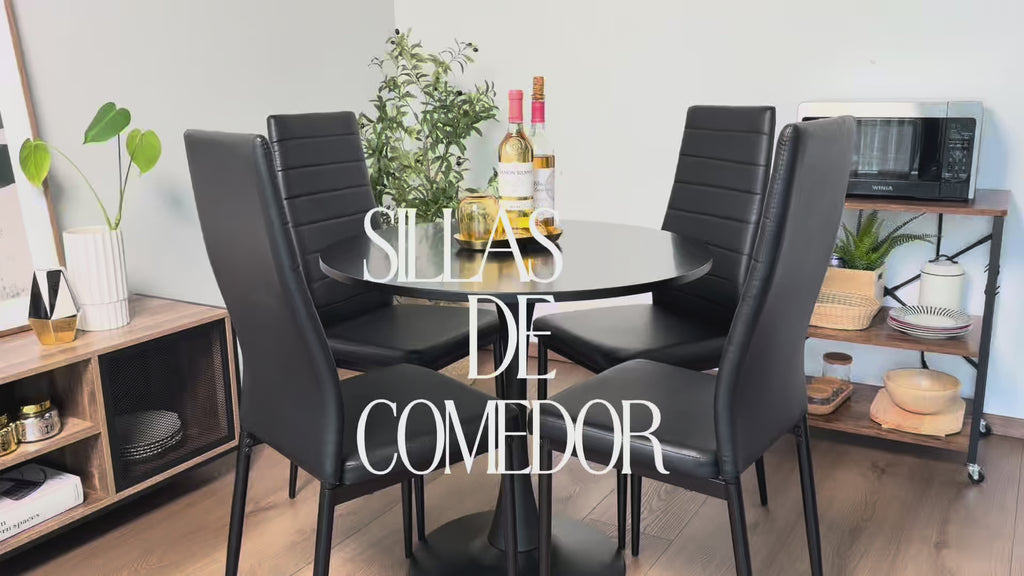 Silla de Comedor de Cuatro Piezas Diseño Simple sin Brazos y con Respaldo Alto Negro