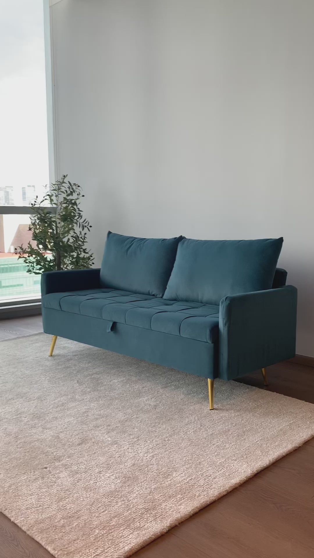 Sofá Moderno de Dos Plazas con Espacio de Almacenamiento Puertos de Carga USB y Tipo C, Y Dos Almohadas Azul