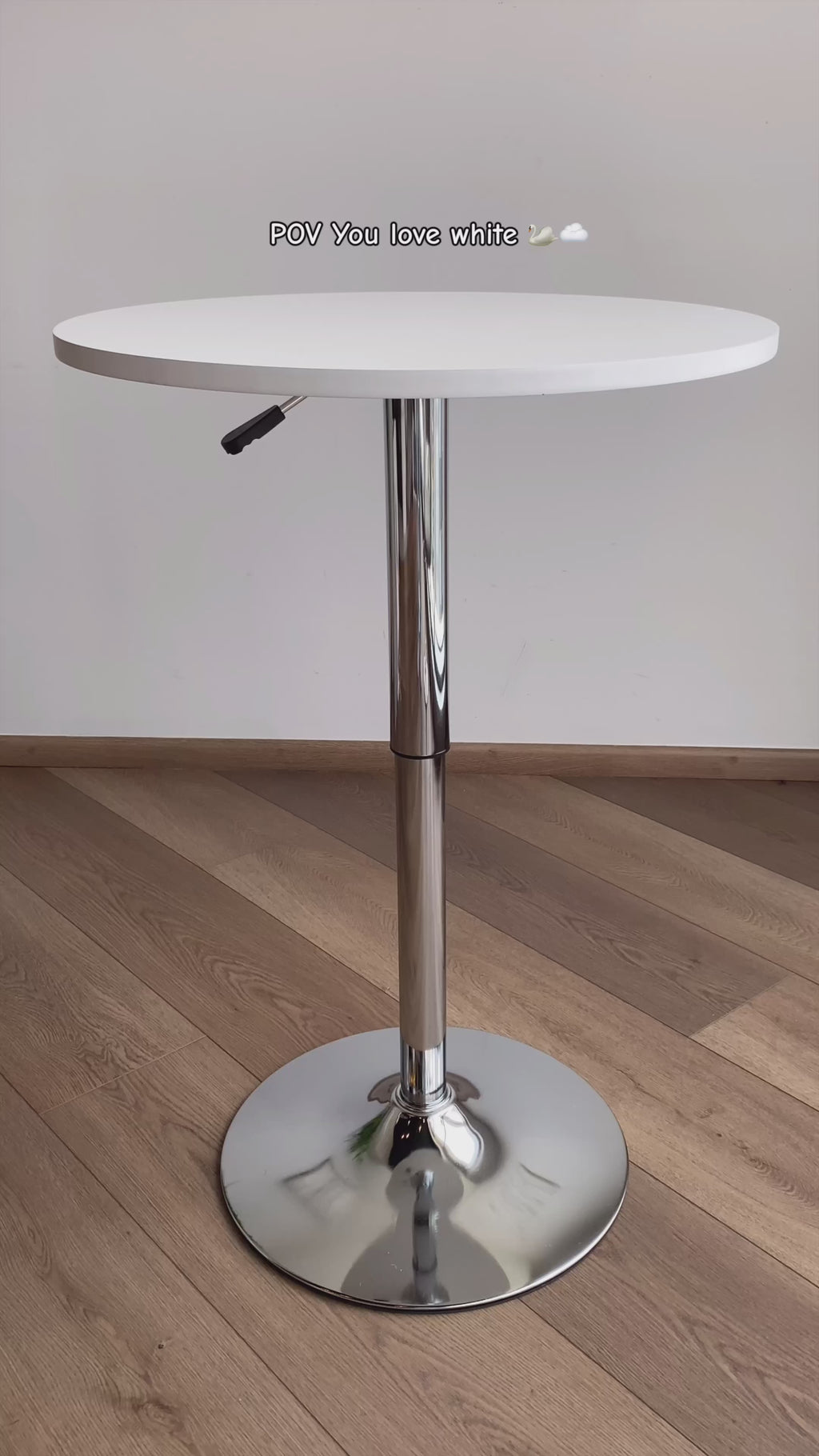 Mesa de Bar Redonda de 60 cm Altura Ajustable Rotación de 360° Base Cromada Blanco