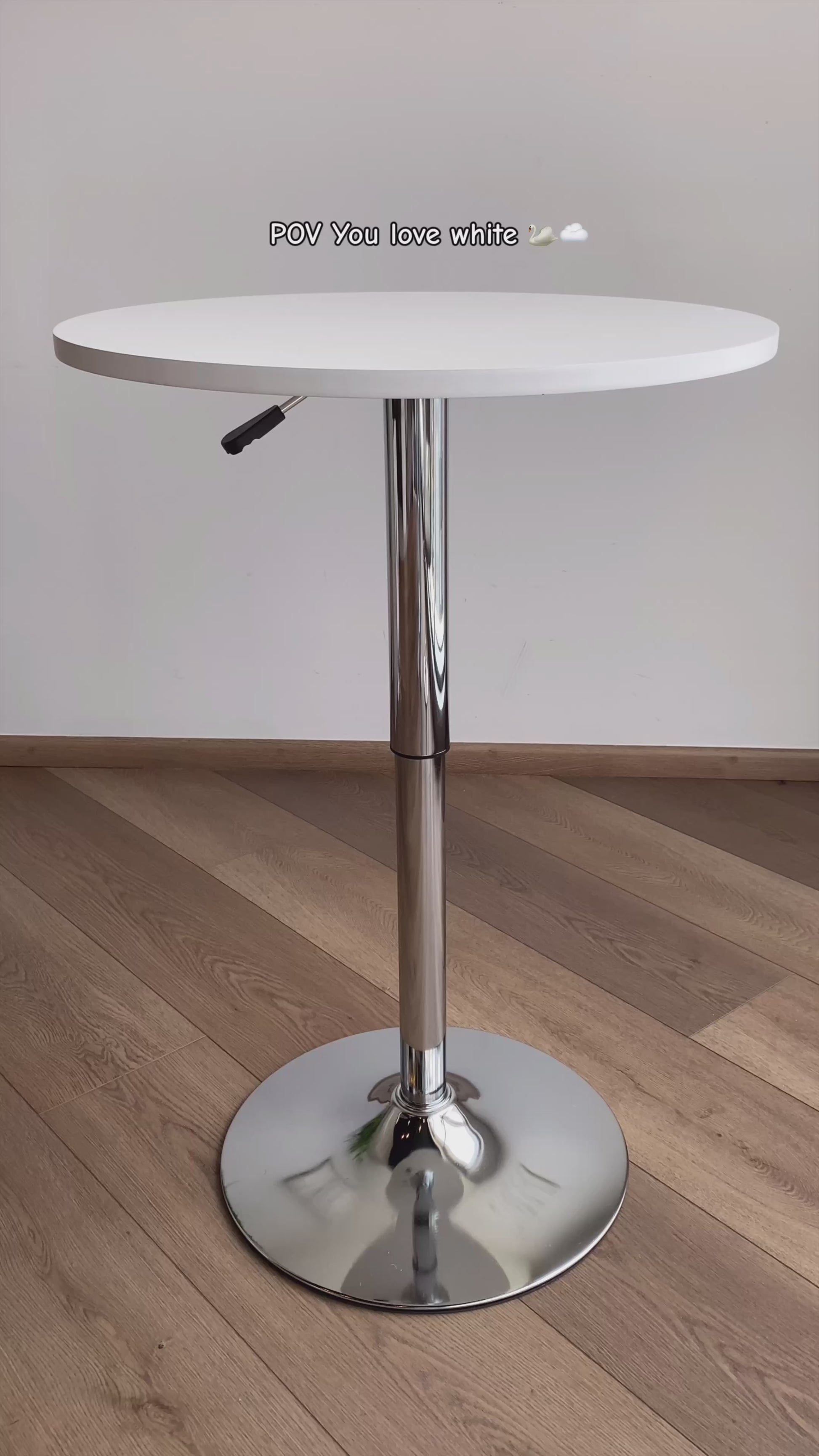 Mesa de Bar Redonda de 60 cm Altura Ajustable Rotación de 360° Base Cromada Blanco