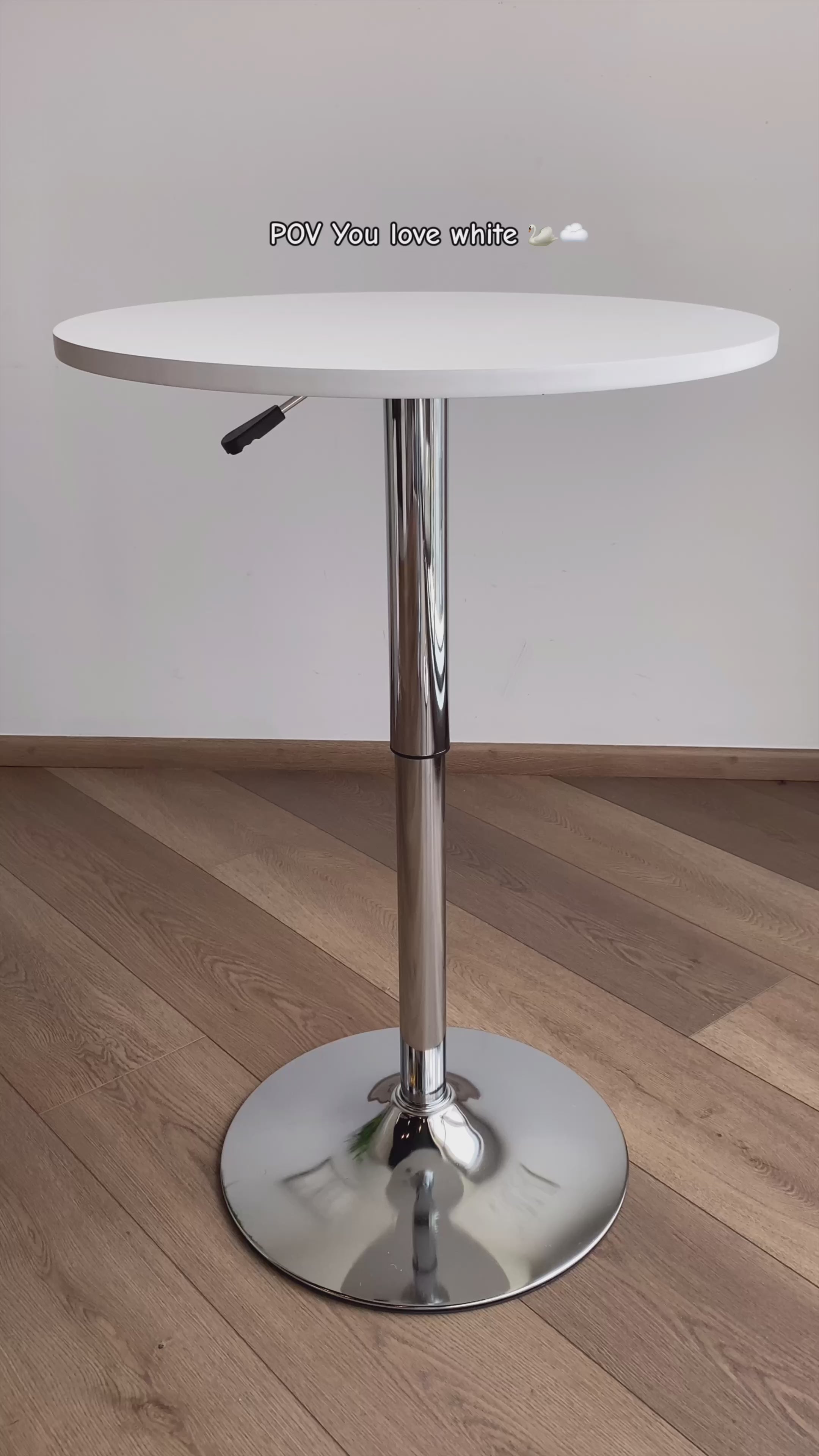 Mesa de Bar Redonda de 60 cm Altura Ajustable Rotación de 360° Base Cromada Blanco