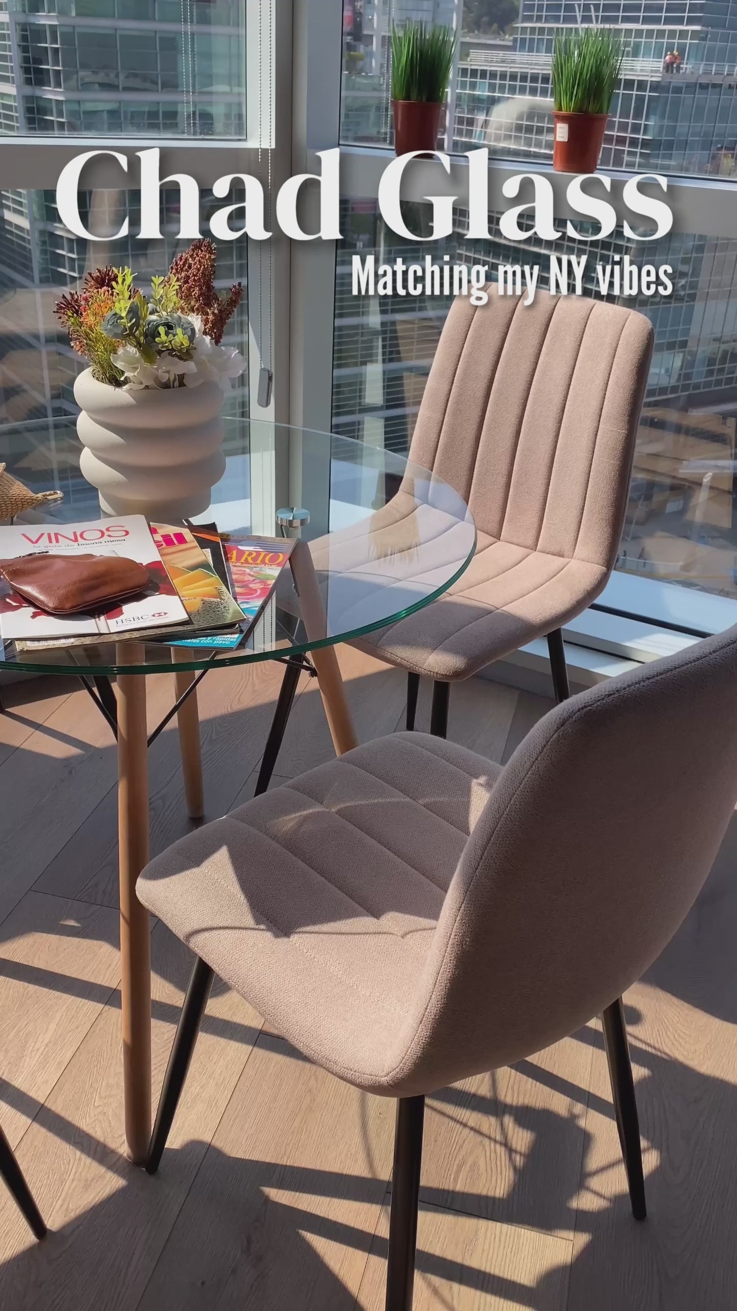 Mesa de Comedor Redonda de Vidrio Para 2-4 Personas Ideal Para el Hogar y el Trabajo (Vidrio + Base Natural)