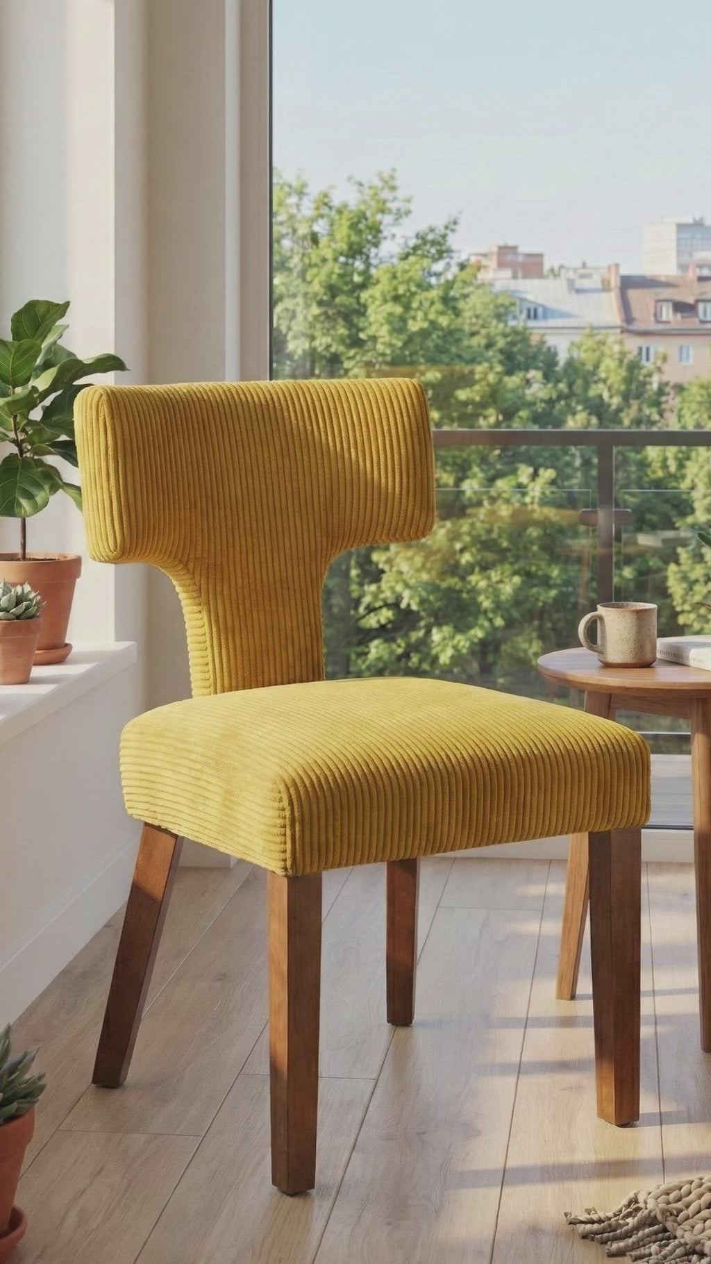 Cyber Homemake ● Silla de Comedor Moderna de Pana a Rayas 2 piezas (Amarillo)