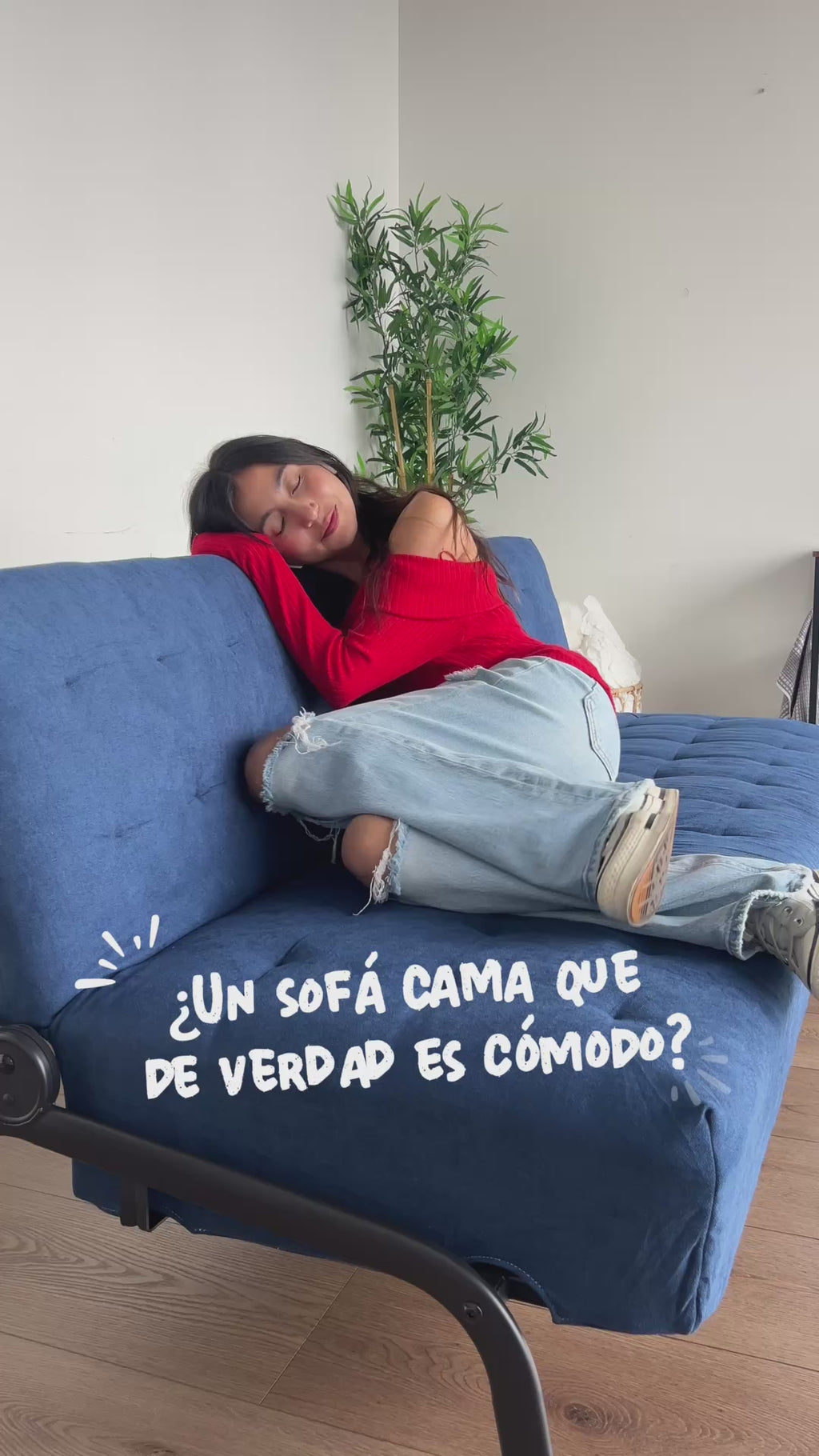 Sofá Cama Moderno con Respaldo Ajustable en 3 Ángulos y Estructura de Muelles (Azul)
