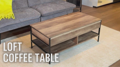 Mesa de Centro Elevable con Compartimento de Almacenamiento (Marrón)