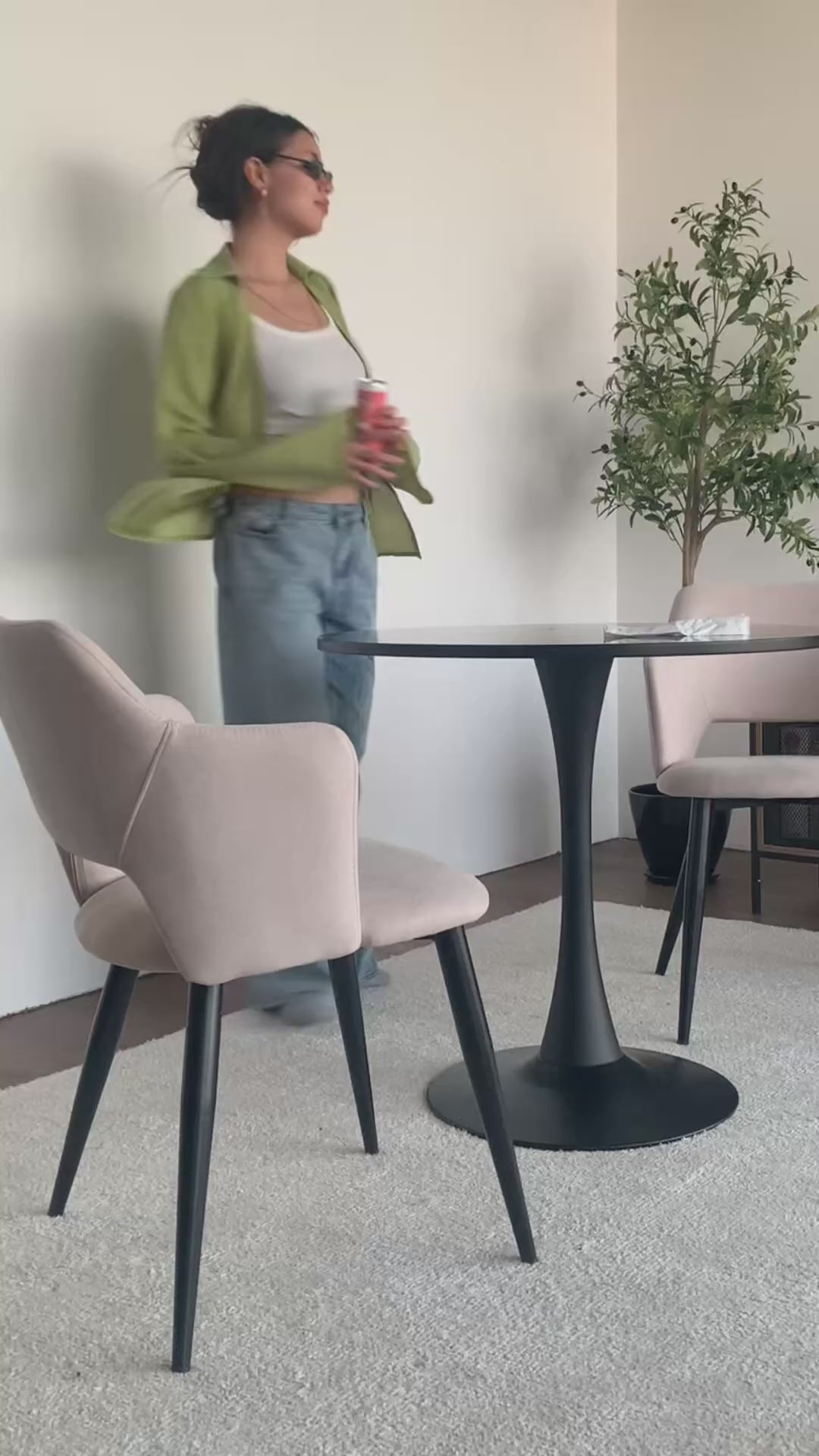 Conjunto de 2 Sillas de Comedor Modernas Respaldo de Diseño Vintage Beige