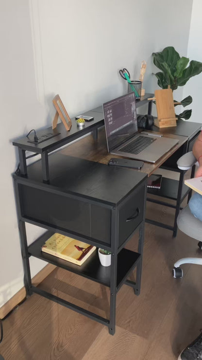 Escritorio de Ordenador con Estante LED USB Negro + Vintage