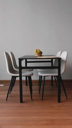 Mesa de Comedor 4-6 Personas Pies de Metal de Tubo de Hierro Estilo Moderno Todo Negro