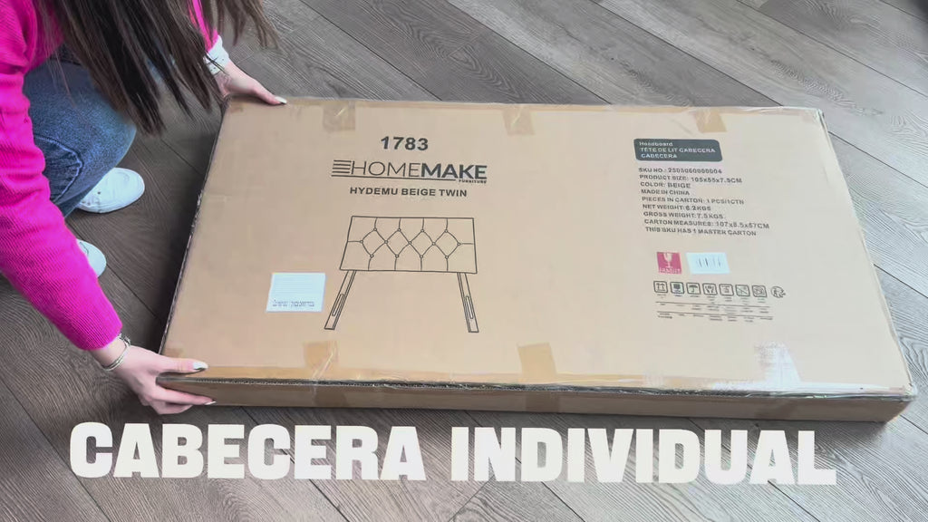 Cabecera de Cama Twin Tapizada con Altura Ajustable Patas de Madera Acolchada (Beige)