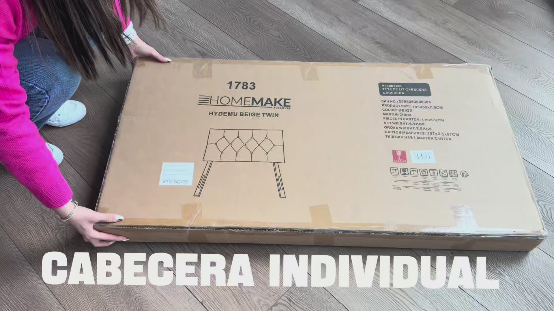 Cabecera de Cama Twin Tapizada con Altura Ajustable Patas de Madera Acolchada (Beige)