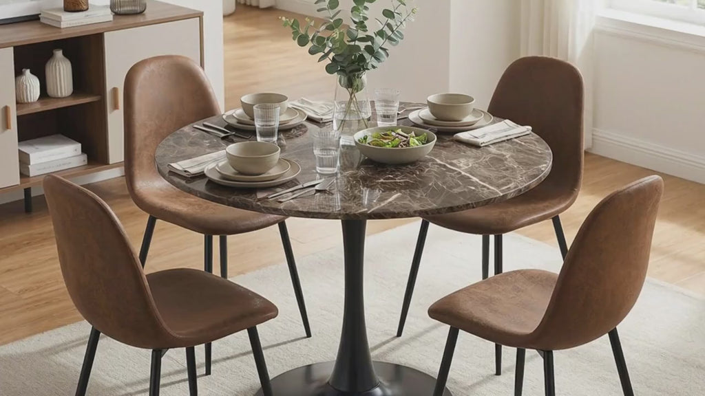 Cyber Homemake ● Mesa de Comedor Redonda con Revestimiento de Mármol