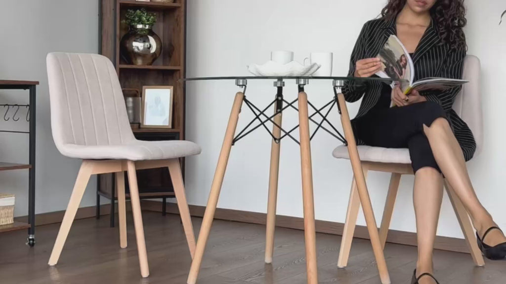 Juego de Sillas de Comedor Nórdicas de Madera - 2 Piezas (Beige)