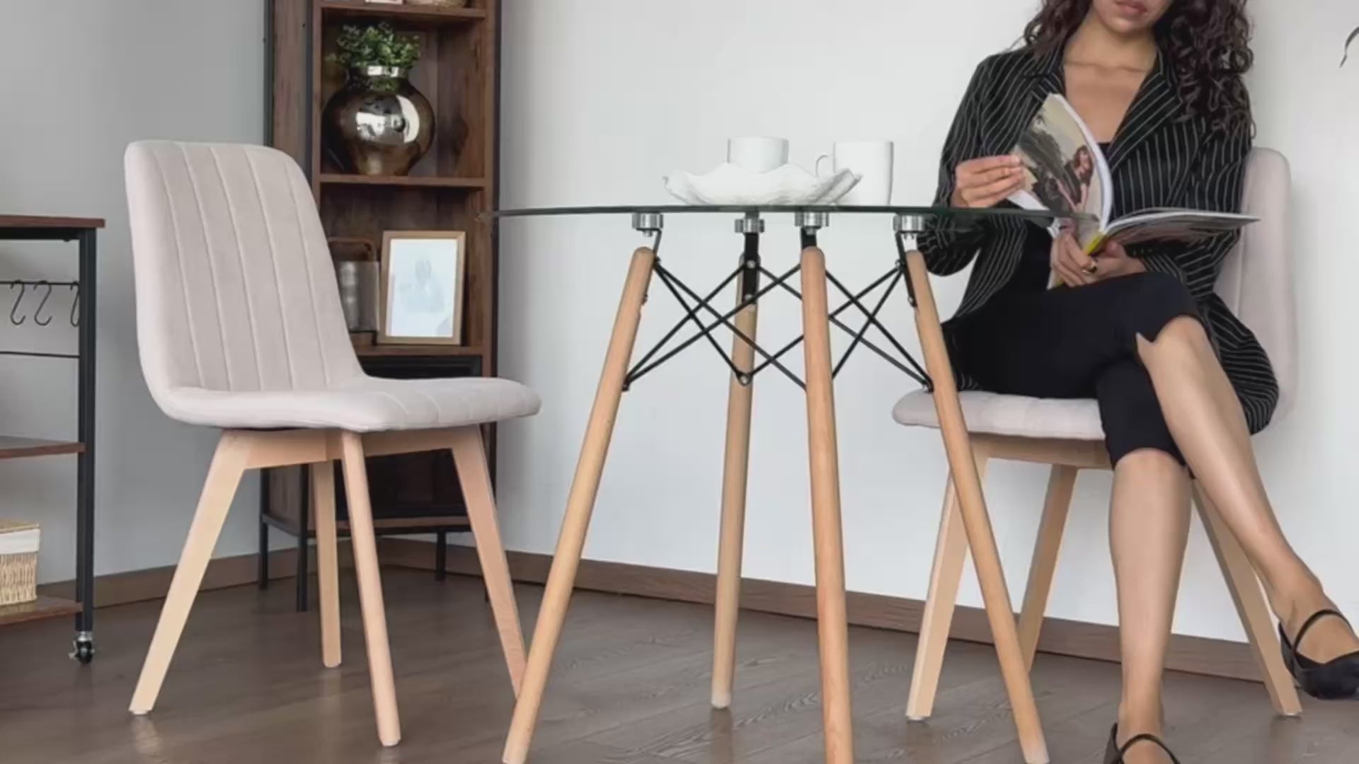 Juego de Sillas de Comedor Nórdicas de Madera - 2 Piezas (Beige)