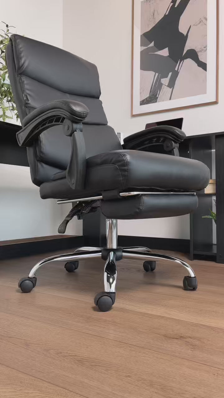 Silla de Oficina Ergonómica de Piel Sintética con Altura Ajustable y Inclinación Negro