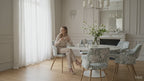 Cyber Homemake ● Silla de Comedor de Terciopelo Peludo con Patas de Madera (Blanco)