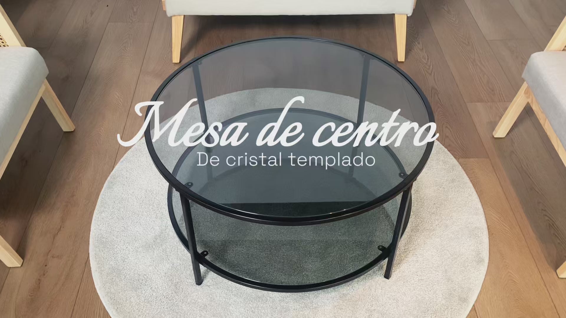 Mesa de centro redonda de cristal 80x80x42cm Gris