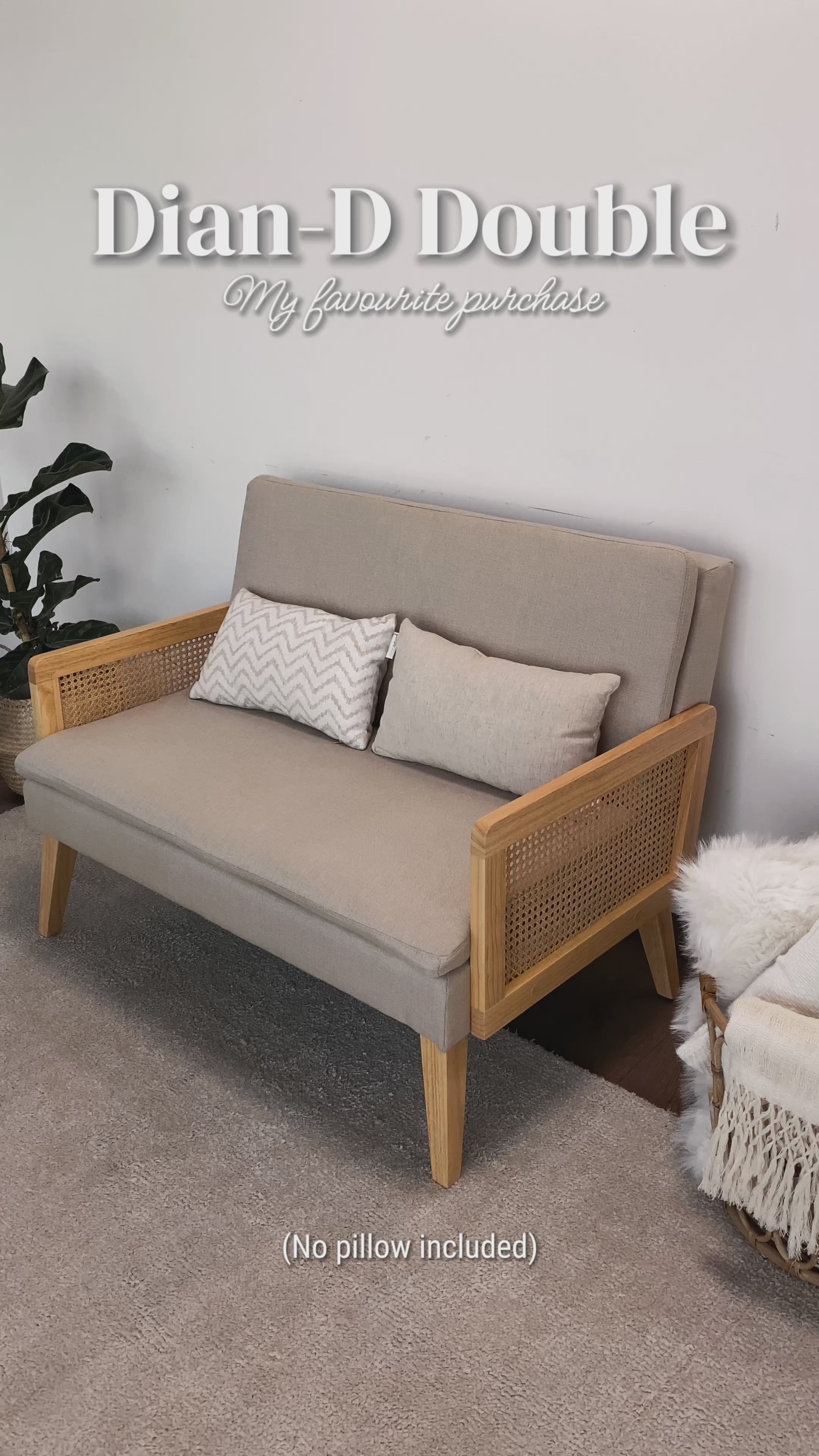 Moderno Sofá de Dos Plazas Diseño de Malla de Ratán Estructura de Madera Beige