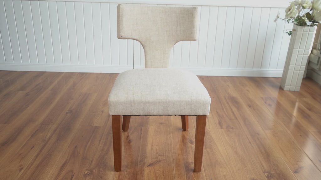Silla de Comedor con Respaldo en T Estructura de Madera (Beige)