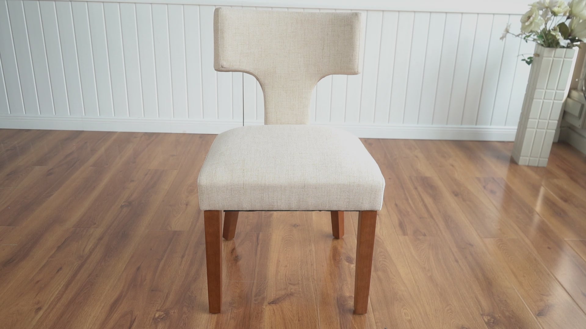 Silla de Comedor con Respaldo en T Estructura de Madera (Beige)