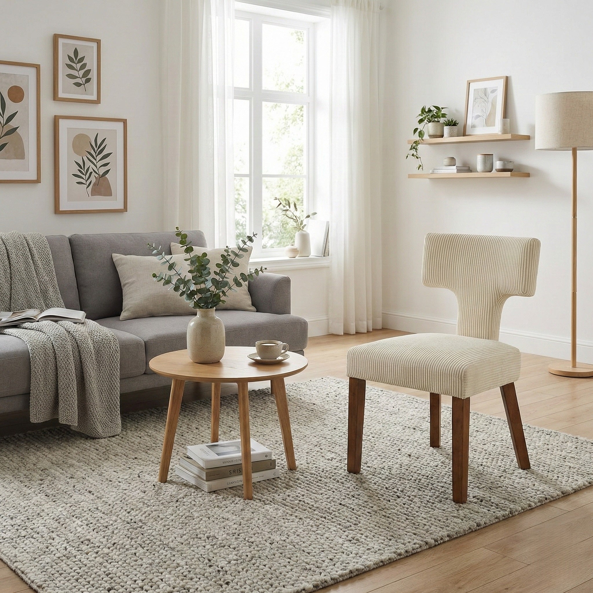 Cyber Homemake ● Silla de Comedor Moderna de Pana a Rayas 2 piezas (Beige)