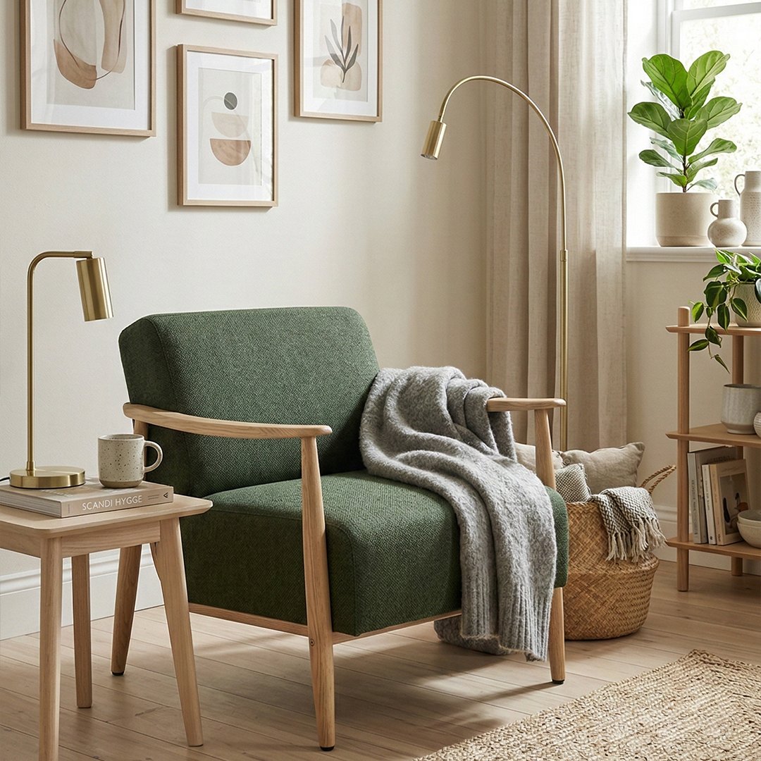 Cyber Homemake ● Sillón de Diseño Moderno con Respaldo de Asiento con Sistema de Muelles (Verde)